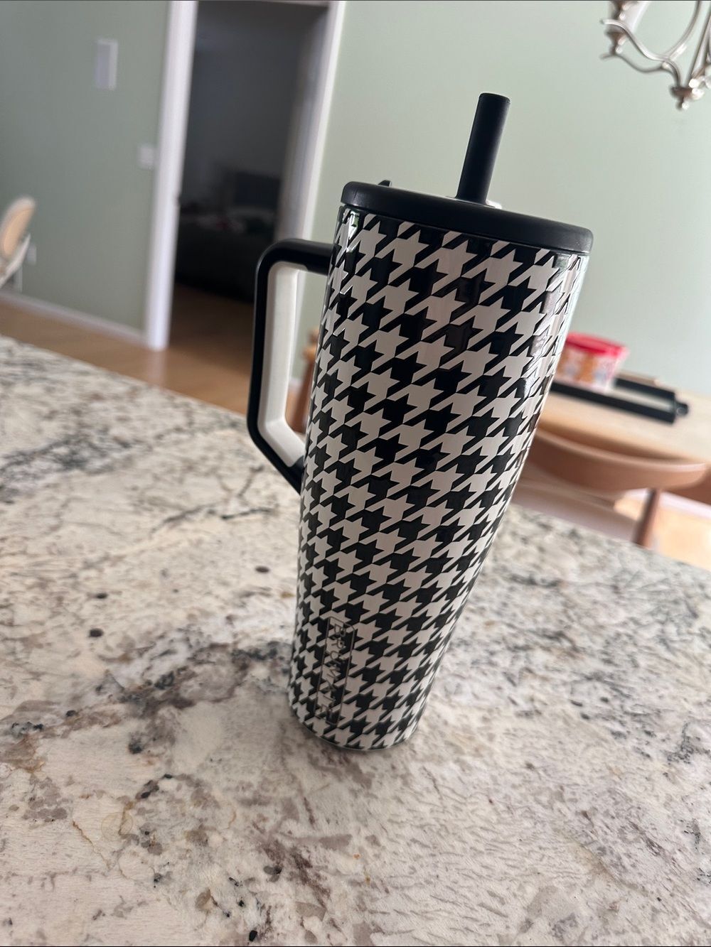 Black & White Houndstooth Travel Tumbler with Straw - 20oz
